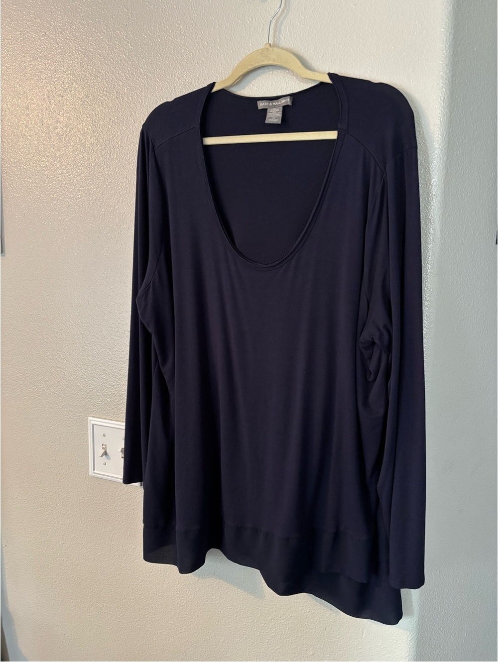 Kate & Mallory Navy Blue Tunic Top Long Sleeve Layered Trim Knit Womens Plus 3X